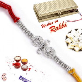 Beaded Chain Silver Rakhi in Premium Gift box