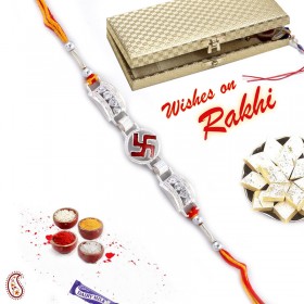 Swastika Design Silver Enamel Rakhi in Premium Gift box