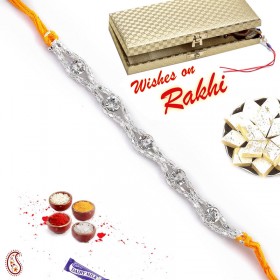 White stones and Silver Chain Rakhi in Premium Gift box